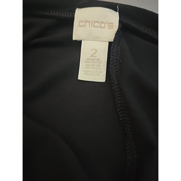 CHICOS Black Cold Shoulder Open Zippers Long Sleeves Stretch T Shirt  size 2 L - Picture 9 of 10